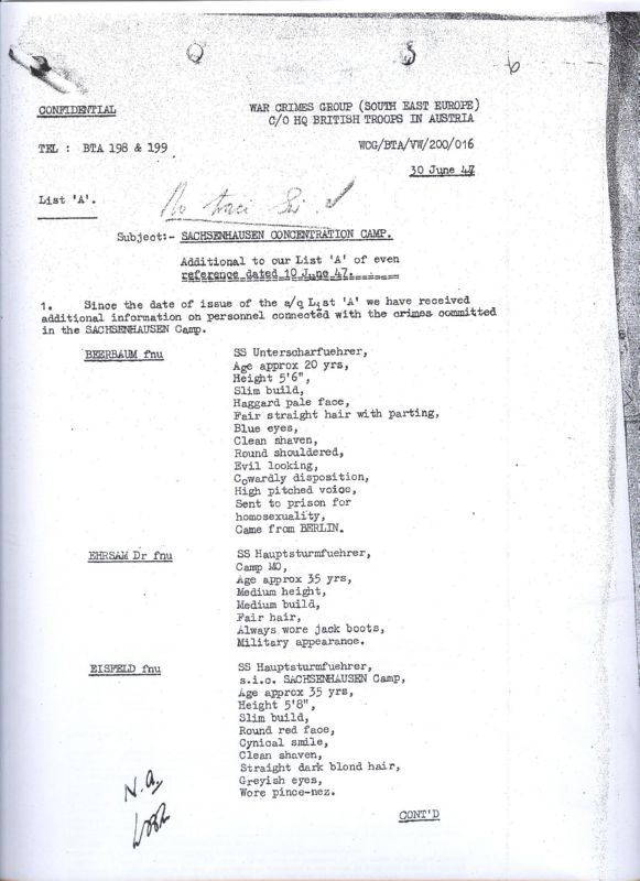 Sachsenhausen SS staff War Trials docs 1
